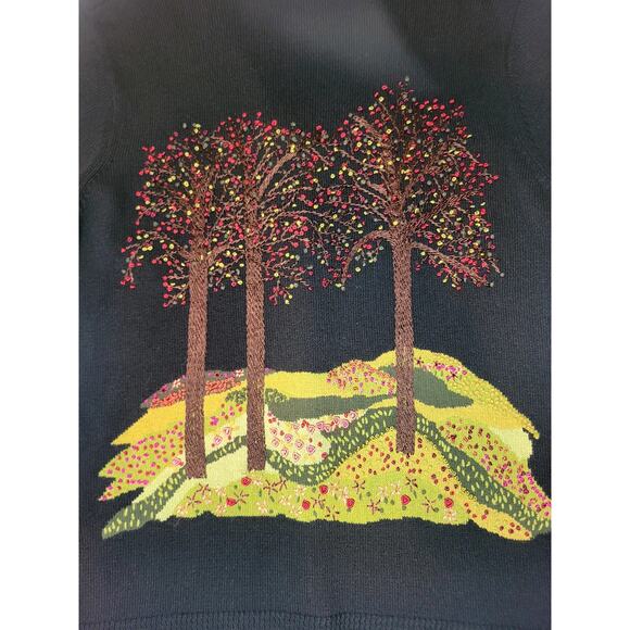 Susan Bristol Embellished Knit Cardigan Embroidered Whimsical Trees Floral Magic - Picture 2 of 15